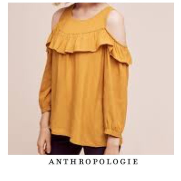 Anthropologie Tops - Anthropologie Maeve Ruffle Cold Shoulder Top